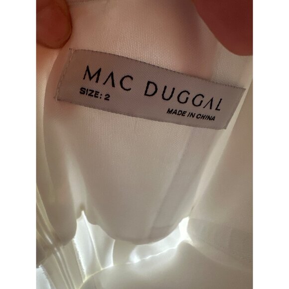 Mac Duggal Strapless Jumpsuit With Feather Trim Size 2 White Crepe Polyester Sle - Picture 9 of 10